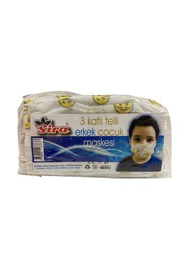 Sira 3 Katlı Telli Erkek Çocuk Maskesi 10 Adet