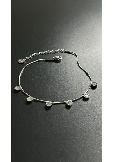 Taşlı, Kalp, Paslanmaz Çelik Halhal 31, Gümüş Renk Gümüş