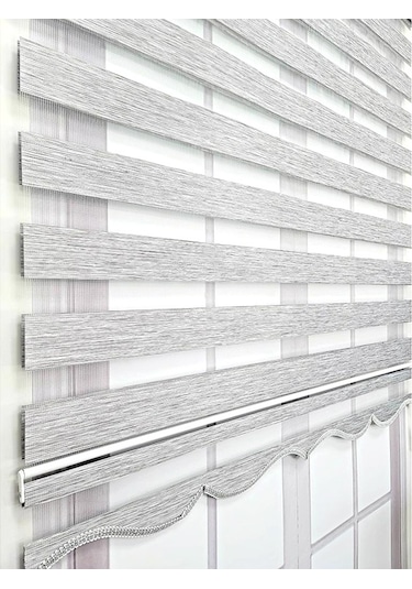 Gri Bambu Zebra Stor Perde Etek Dilimli