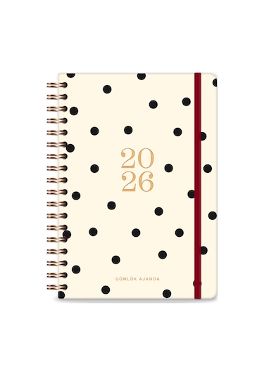 2026 Spiralli Günlük Ajanda 12 Aylık 17x24 Cm Puantiye Puantiye