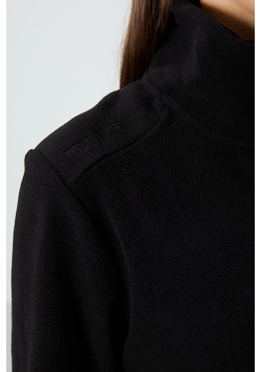 Tommy Life Siyah Dik Yaka Fermuarlı Rahat Form Kadın Polar Sweatshirt - 97173 Siyah
