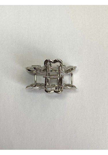 Gri Taşlı Çiçek Gümüş Detaylı Metal Mandal Toka 4 Cm Gri