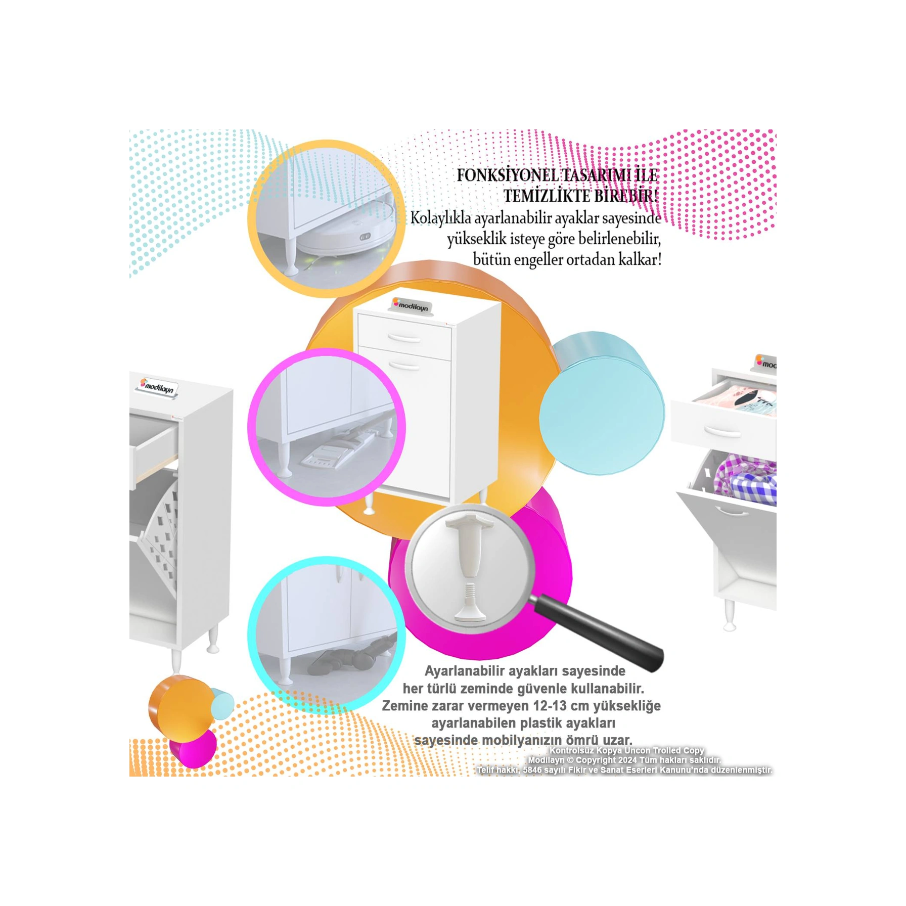 Mira Mutfak Ve Banyo Dolabı 45 Cm Tek Göz Sepetli Çok Amaçlı Kirli Çamaşır Dolabı 45x88x32,5 Cm Beyaz