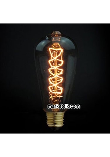 Rustik 40 Watt ST64 Burgulu Armut Ampul, Dimerli E27 Duylu