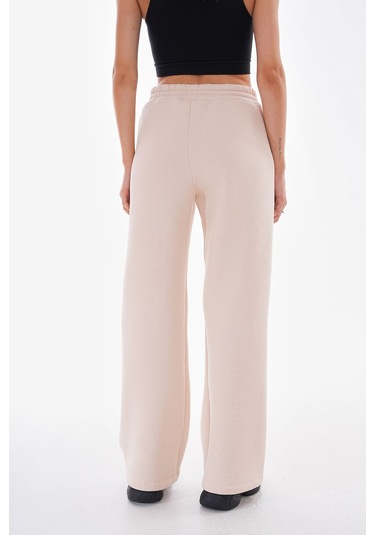 Kallima Bej Kışlık Şardonlu Yüksek Bel Bol Paça Eşofman Altı Bej