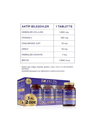Bioxcin Beauty Collagen Tablet 3 Al 2 Öde - Tip1 Tip 3 Hidrolize Kolajen
