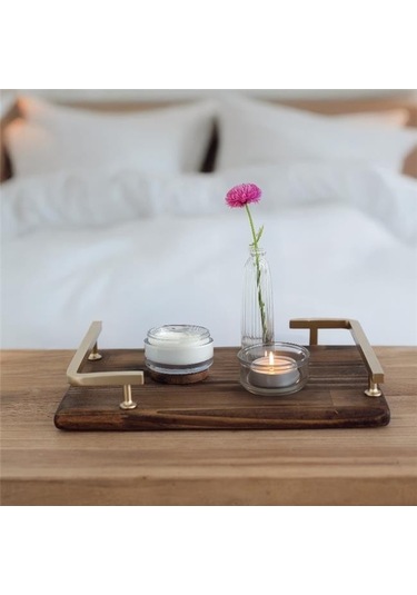 Akayev Ahşap Mat Altın L Dizayn 34x23 Cm Tepsi Ahşap