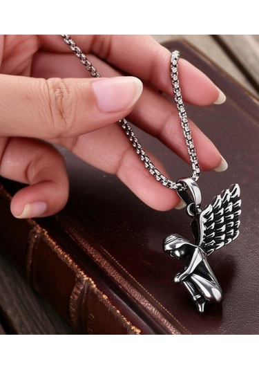 Çiftlere Özel Melek Kanadı & Diz Çöken Melek Kolye Seti Gümüş