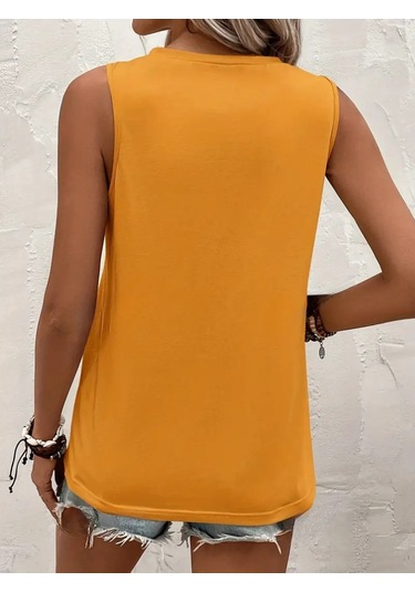 Modaserdem Kadın Kolsuz Bisiklet Yaka Önden Şerit Detaylı Viskon Bluz Sari