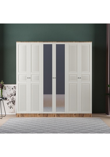 Nil 6 Kapaklı Eko Bazalı Gardırop - Mdf Kapak Aytaşı