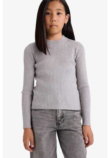 Defacto Kız Çocuk Fitted Bisiklet Yaka Ribana Kazak E9849a825augr28 Gri