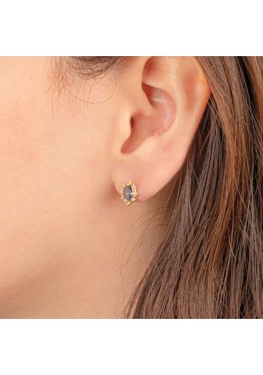 Altın Küpe - 14 Ayar Altın Vintage Tasarım Mistik Topaz Taşlı Küpe Sarı