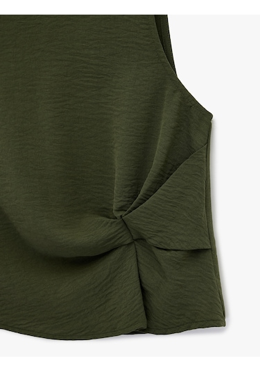 Koton Drape Detaylı Bisiklet Yaka Kolsuz Bluz Haki 6sak30012pw Haki