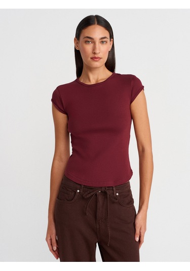Dilvin 31779 Bisiklet Yaka Basic T-shirt-açık Bordo Açık Bordo