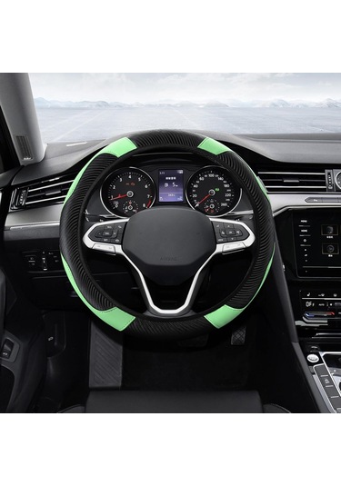 Yifomall 38cm Yeşil Karbon Fiber Direksiyon Kılıfı - Soluk, Nefes Alıcı, Kayma Engellli, Dayanıklı Deri - Daire/d Tipi Uyumlu Yeşil
