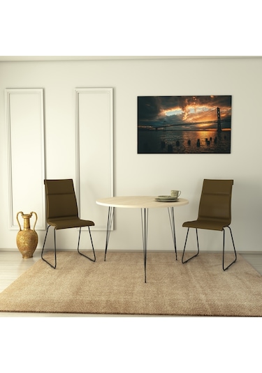 Pasific Home Sandalf Metal Ayaklı Yuvarlak Mutfak Masası Meşe