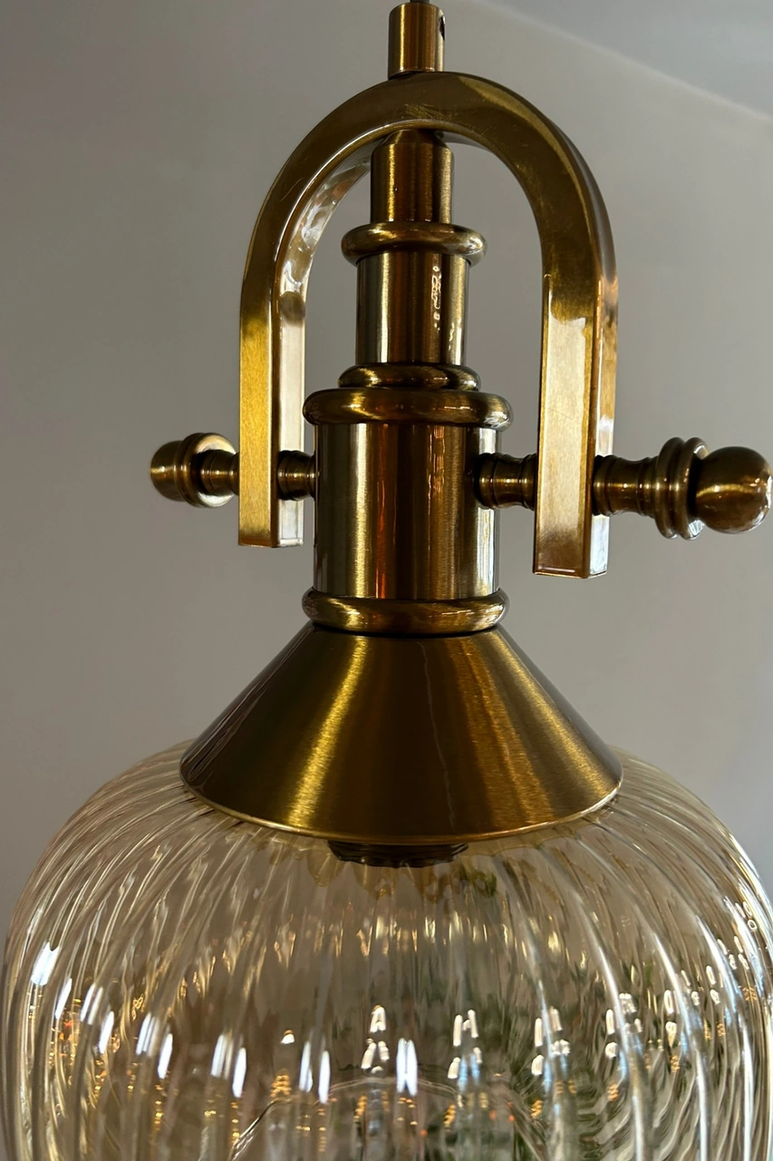 Mola Cam Bal Rengi Tekli Avize Gemici Eskitme Başlık Retro Sarkıt Lamba Restoran Salon Aydınlatma Bal