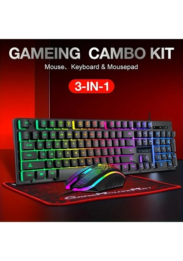 Techbloom Tf31 T Wolf 3ü 1 Oyun Kombo Seti Aydınlatmalı Mekanik Klavye Optik Fare Mousepad Pc Ofis Diğer