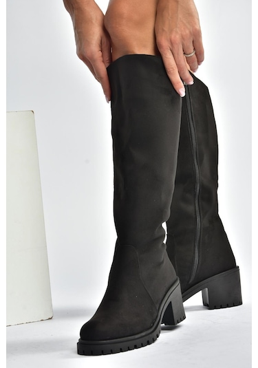 Fox Shoes V726800202 Siyah Süet Kalın Topuklu Klasik Kadın Çizme Siyah-Süet Fox Shoes V726800202 Siyah Süet Kalın Topuklu Klasik Kadın Çizme Siyah-Süet