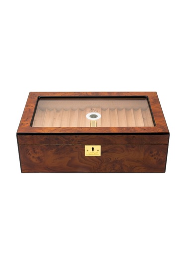Lubinski Yeni Cedar Camlı Tepsili Puro Kutusu Humidor Kahve 60s