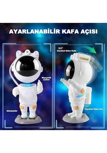 Astronot Gece Lambası Galaxy Projektör Led Galaksi Işık Projektörü Çok Renkli Nebula Galaksi Yıldızl Çok Renkli
