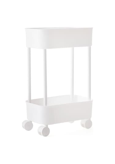 Arnilloo İki Katlı Tekerlekli Banyo Rafı - Beyaz - 45x27x17 Cm Renkli