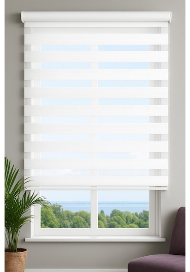 Beyaz Pliseli Stor Zebra Perde Oygusuz Beyaz