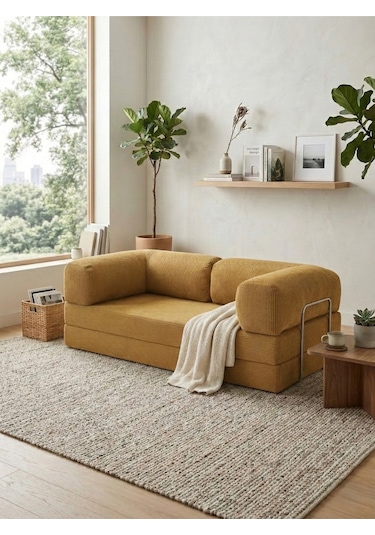 Reflekta Sünger Koltuk Rollpack Kanepe Relax 90x190 Yatak Koltuk Demonte Hardal Sarısı