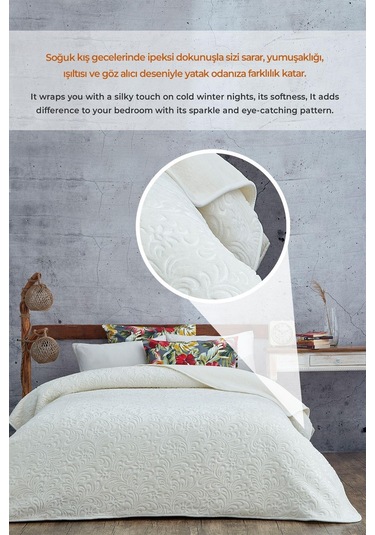 Evlen Home 3 Kg Embos Baskılı Pamela Kalın Çift Kişilik Battaniye 230x240 Cm Krem Krem