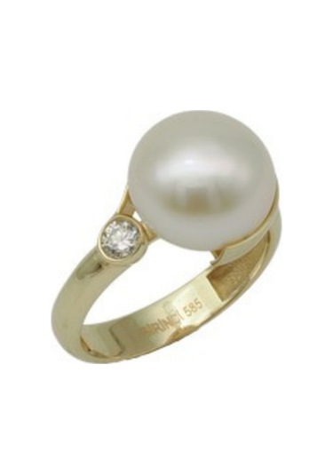 Pırlantalı Doğal İnci Yüzük 11 Mm Gold