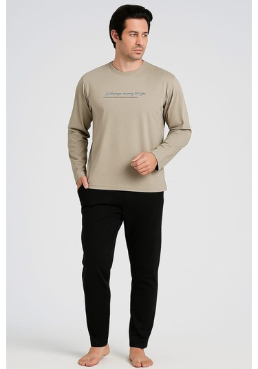 Erkek 1923 Uzun Kol % 100 Pamuk Pijama Takımı Haki Haki