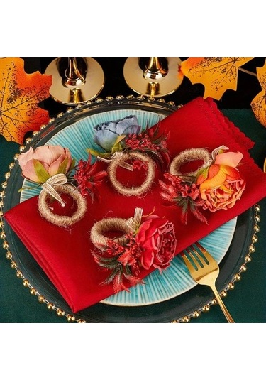 Trendooze Gaojunshop01 Turuncu Çiçekli Peçete Halkası, Canlı Dekorasyon Turuncu