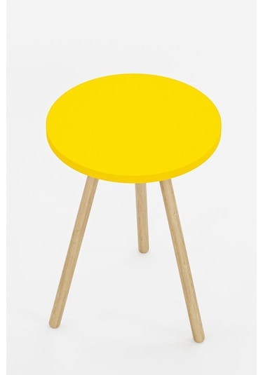 İntergo Yuvarlak Ahşap Ayaklı Tekli Zigon Yan Sehpa Sarı