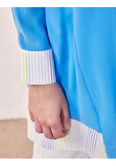 Patı Gizli Hakim Yaka Tunik-gök Mavi Gök Mavi