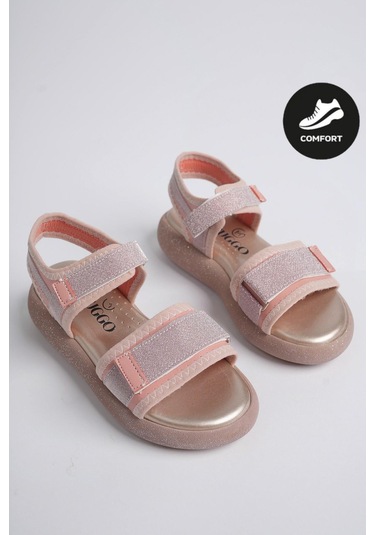 Muggo Cruz Garantili Günlük Ortopedik Hafif Taban Simli Ve Cırtlı Kız Çocuk Sandalet Pudra