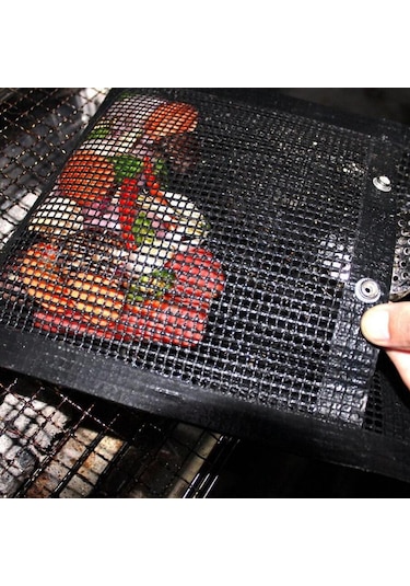 Homyl Açık Barbekü Izgara Örgü Çanta Yapışmaz Isıya L Siyah