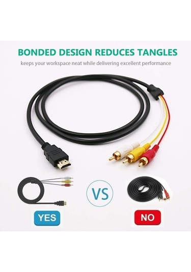 Hdmı - Rca Kablosu 5 Ft/1,5 M Hdmı - 3rca Kablosu Ses Video Av Bileşen Dönüştürücü Adaptör Kablosu