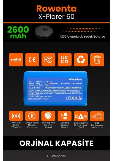 Rowenta X-plorer 60 Serie Uyumlu 2600 Mah Robot Süpürge Bataryası