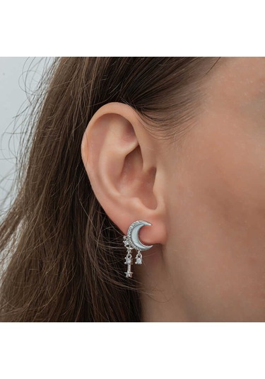 Gümüş Sallantılı Ay Yıldız Kadın Küpe Sl6597 Gümüş
