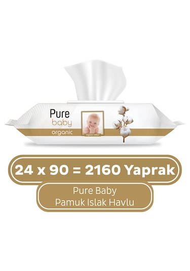 Pure Baby Organik Pamuklu Islak Havlu 24 x 90'lı 2160 Yaprak