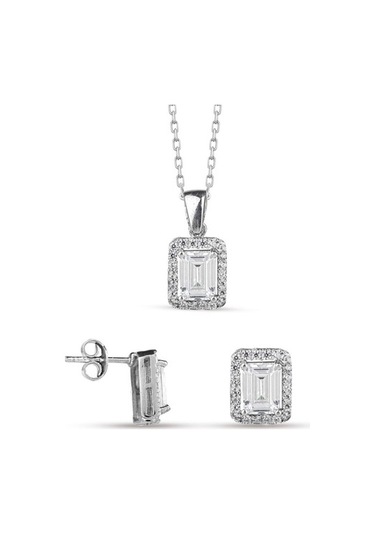 Gümüş Baget Taşlı Kolye Küpe Ikili Set Wss13