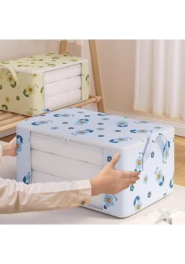 Unimarket Yorgan Saklama Çantası Seyahat Paketleme Şeffaf Pencereli Büyük Kapasiteli Çiçek Baskılı Giysiler Çift Askılı Battaniye Yastık Için Toz Geçirmez Nem Geçirmez Bej L 854rfı