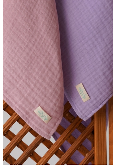 Pamuk 4 Katlı Müslin Örtü Seti 2'li Pudra Pembe ve Lavanta Pudra Lavanta