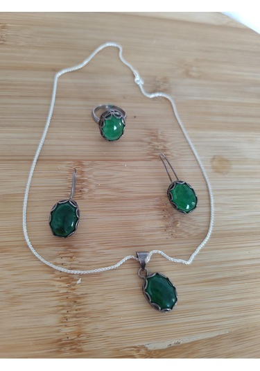 Yeşim Taşlı Gümüş Set Bronz