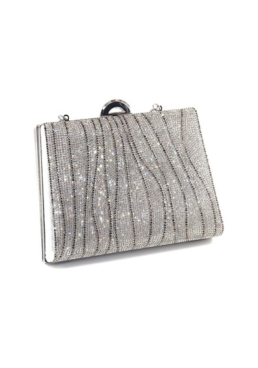 Suyolu Taşlı Gümüş Abiye Çanta Abiye Portföy Clutch Davet Gece Çantası Kadın Abiye Taşlı Çanta