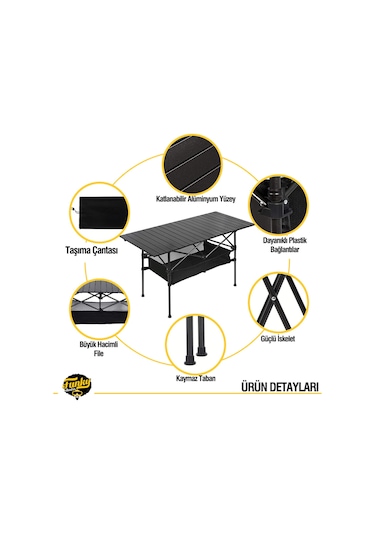 Family Large Katlanabilir Alüminyum Kamp Masası - Siyah