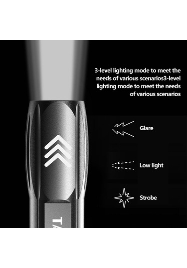 Lemestar Siyah Usb Parlak Fener, Çok Fonksiyonlu Zoom, Dış Mekan Kamp İçin El Feneri Siyah