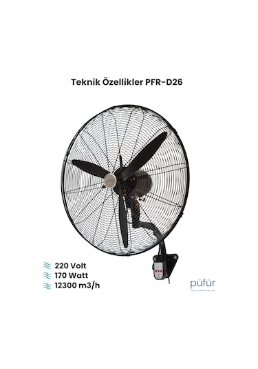 2 Adet Püfür Sanayi Duvar Tipi Vantilatör Uzaktan Kumandalı 65cm