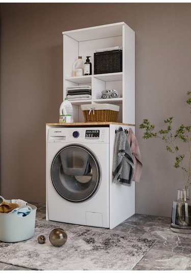 Merlin Mobilya Bone 2 Kapaklı 7 Bölmeli Çamaşır Makinası Dolabı Çok Renkli