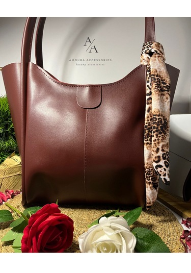 Kavisli Ağızlı Ve Şal Detaylı Büyük Boy Tote Çanta Bordo/kırmızı